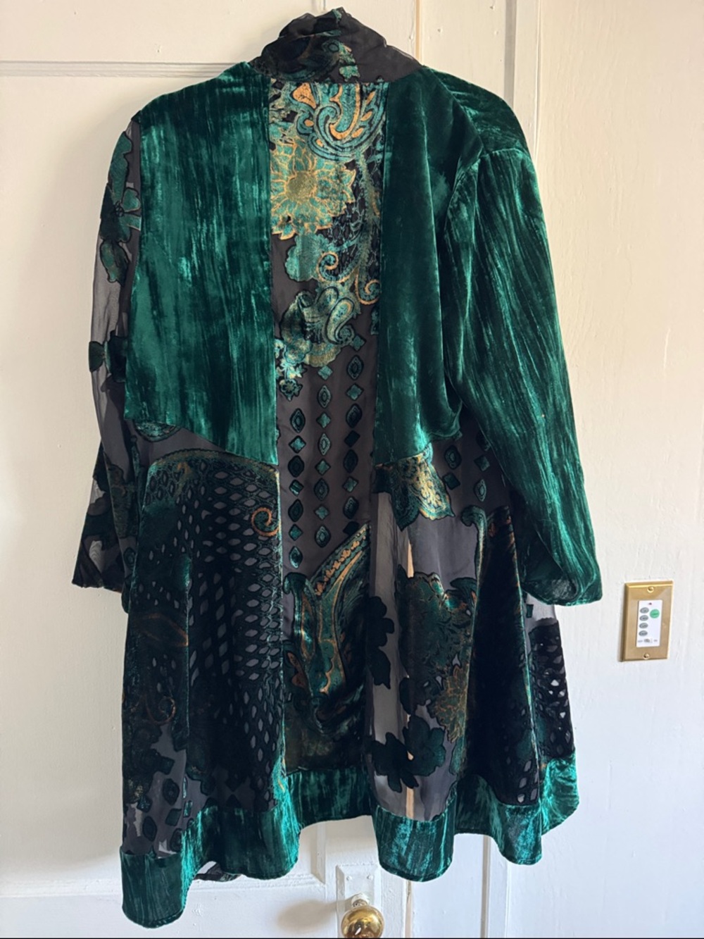 Chicos Velvet Floral Kimono Robe - Emerald Green - Picture 4 of 5